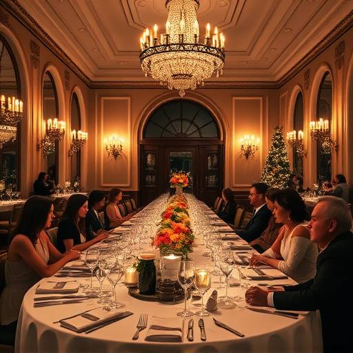 Fotografia di una cena di gala aziendale in un elegante ristorante fiorentino