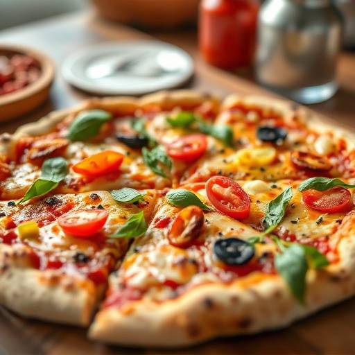 Fotografia di una pizza gourmet con ingredienti freschi