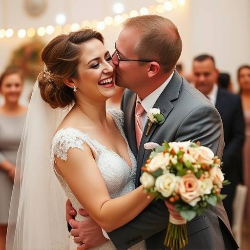 Fotografia di una sposa che ride mentre viene abbracciata dal suo sposo durante un matrimonio a Firenze