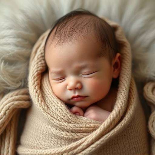 Ritratto di un neonato avvolto in una coperta di lana
