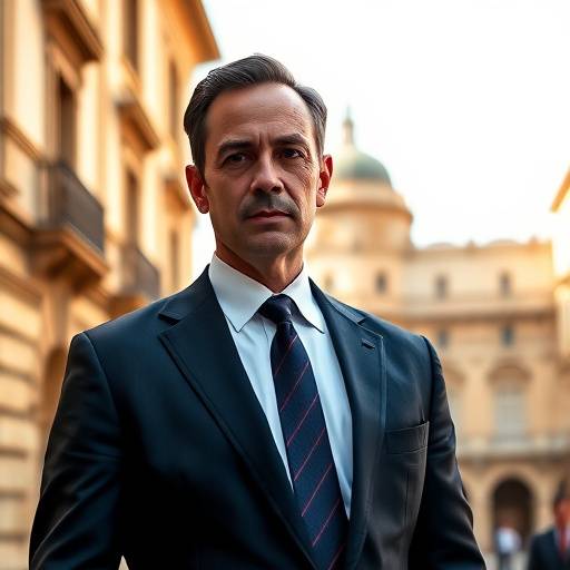 Ritratto di un uomo d'affari con giacca e cravatta davanti a Palazzo Pitti